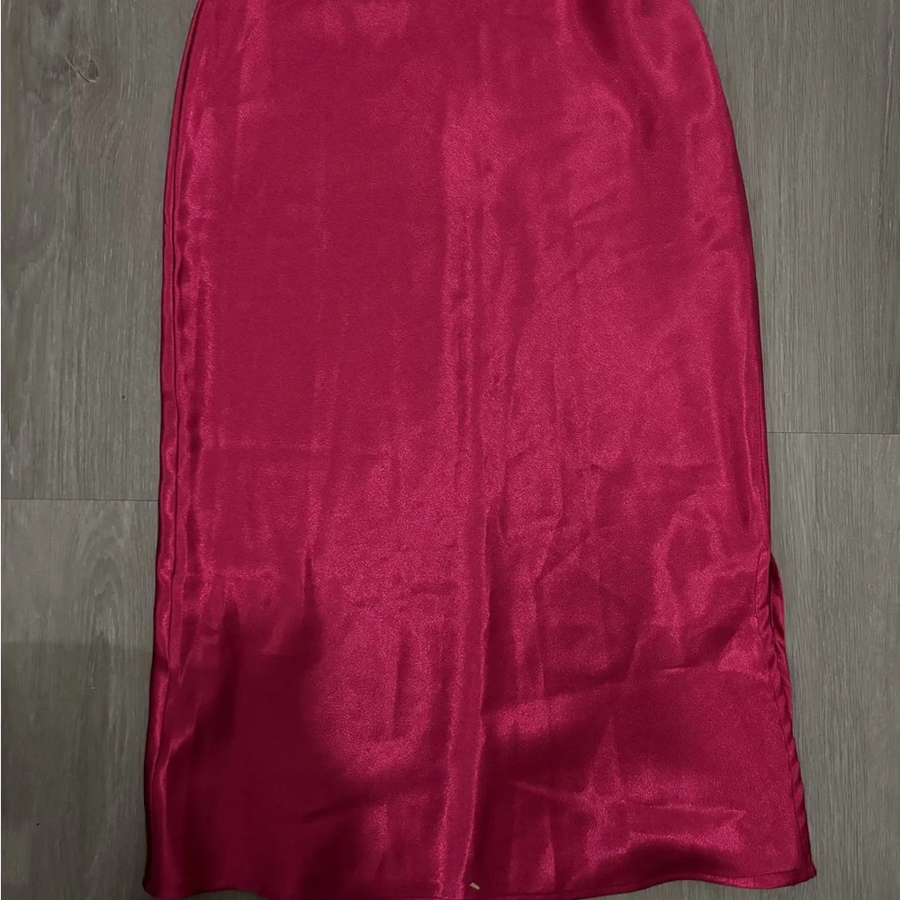 Pink Lily Vibrant Pink Satin Midi Skirt - Picture 1 of 3